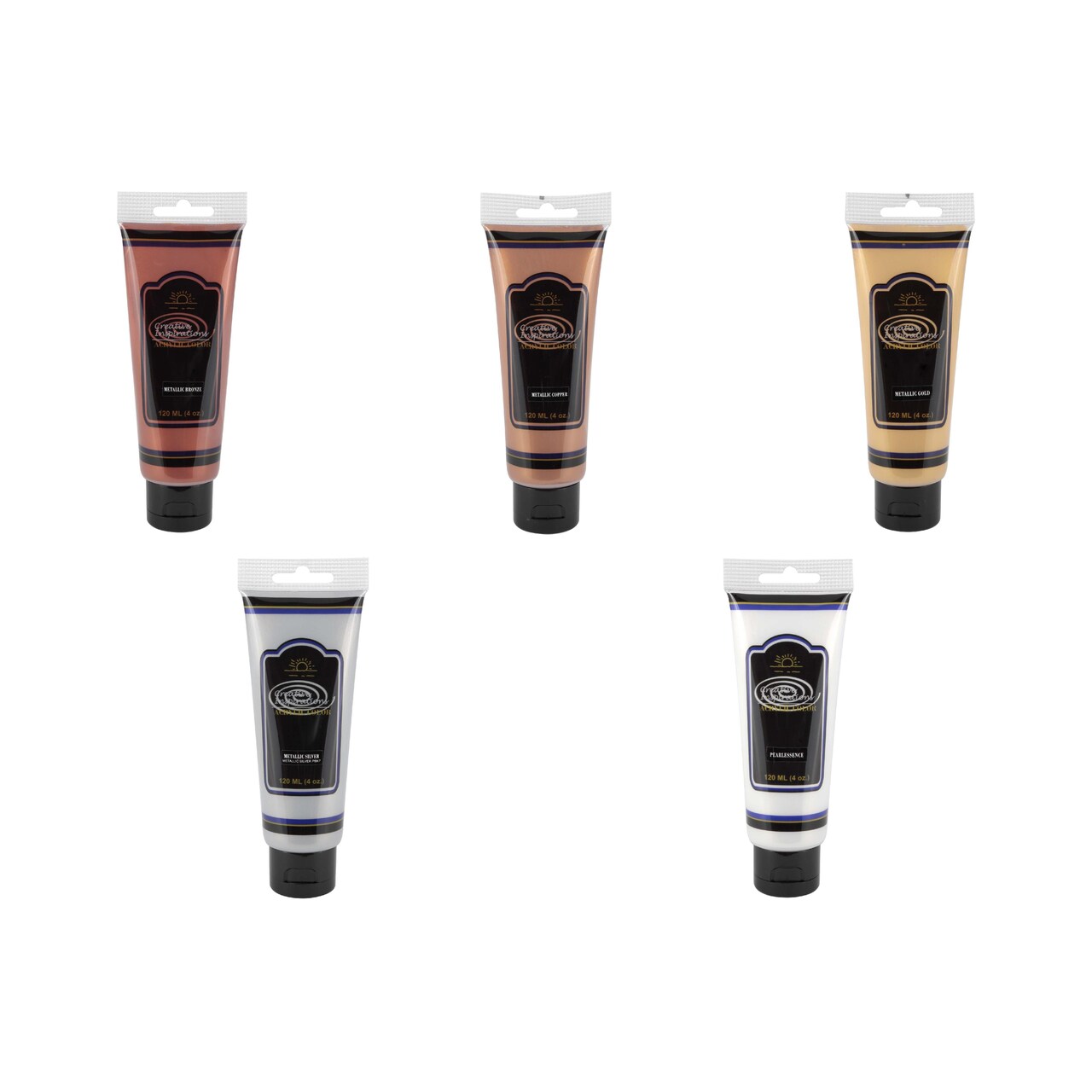 Creative Inspirations Acrylic Paint Metallic and Pearlescent Set of 5, 120mL Tubes, Smooth & Creamy Consistency, Vibrant Pigmentation, Great Coverage for Artists - Clean Up with Soap & Water